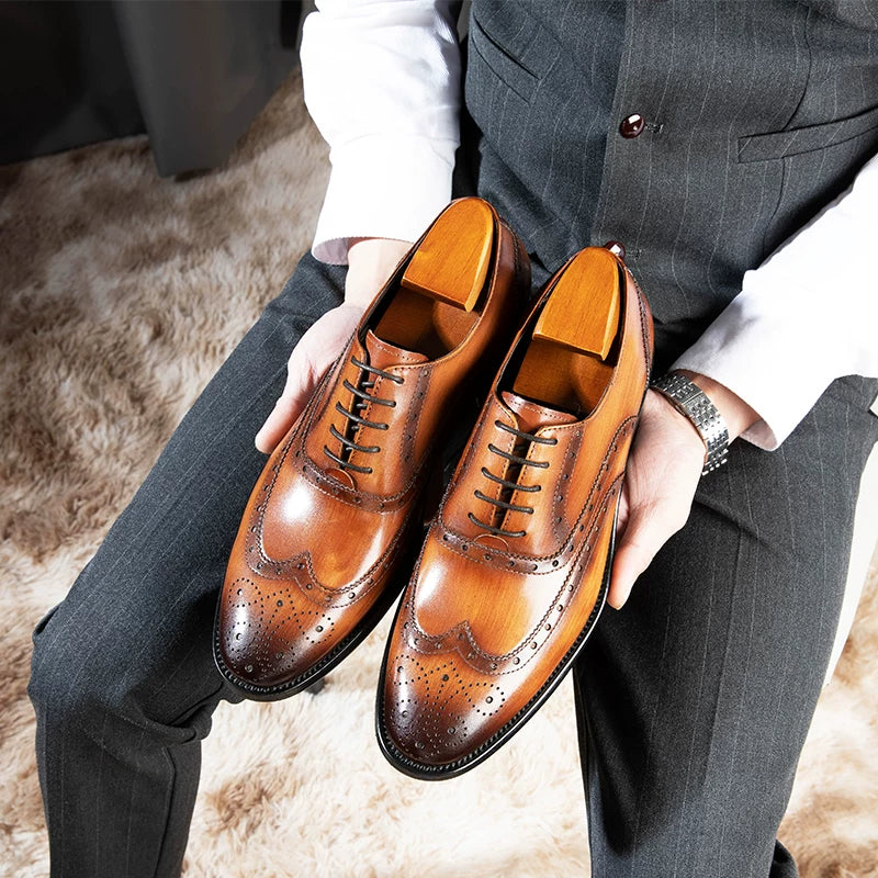 Men's Genuine Leather Oxford Shoes, Pointed Toe, British Style