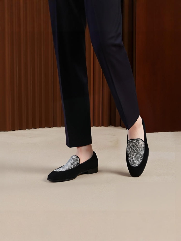 Italian design men's suede loafers Austrian diamond colorful rhinestone low-top shoes men's footwear trendy red sole shoes