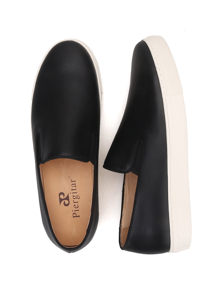Handmade black cowhide men's slip-on white-soled shoes British style trendy slip-on loafers suitable for dates