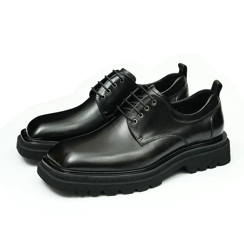 Men's Brown Genuine Leather Leather Shoes, Height Increasing, Thick Sole
