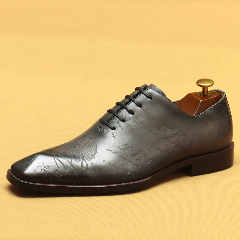Men's Brown Genuine Leather Oxford Shoes, Square Toe, British Style