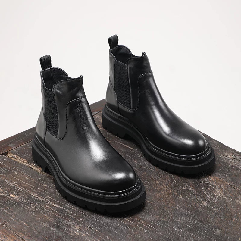 Men's Genuine Leather Chelsea Boots, Height Increasing, Thick Sole