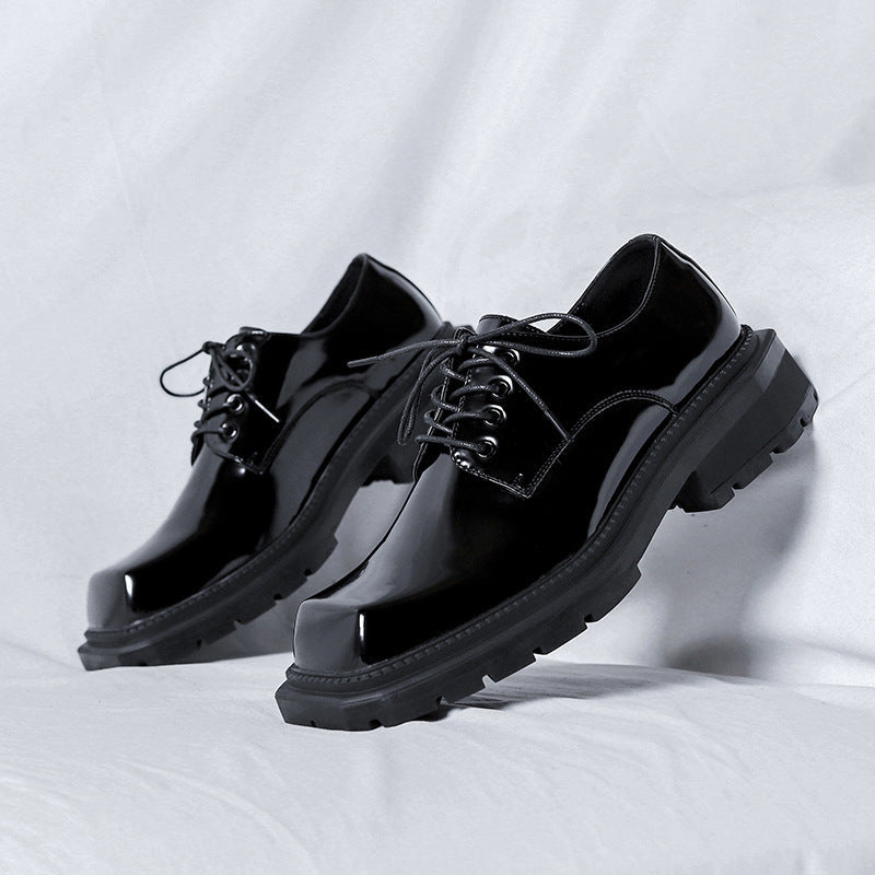 Niche styleclassy square toe leather shoes for men ins british style business thick sole derby shoes