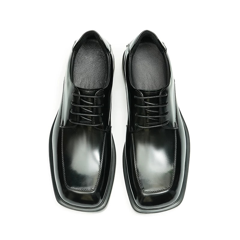 Men's Genuine Leather Derby Shoes, Square Toe, Glossy