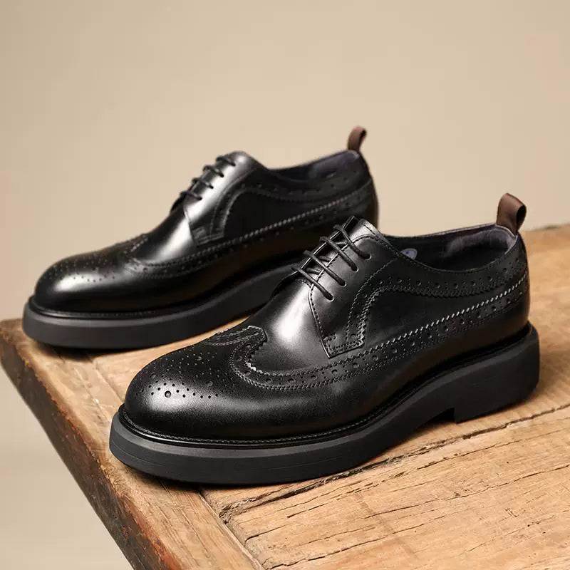 Men's Genuine Leather Derby Shoes, Height Increasing, Thick Sole