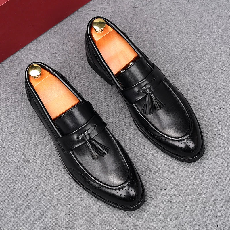 Men's Black Loafers, Height Increasing, Pointed Toe