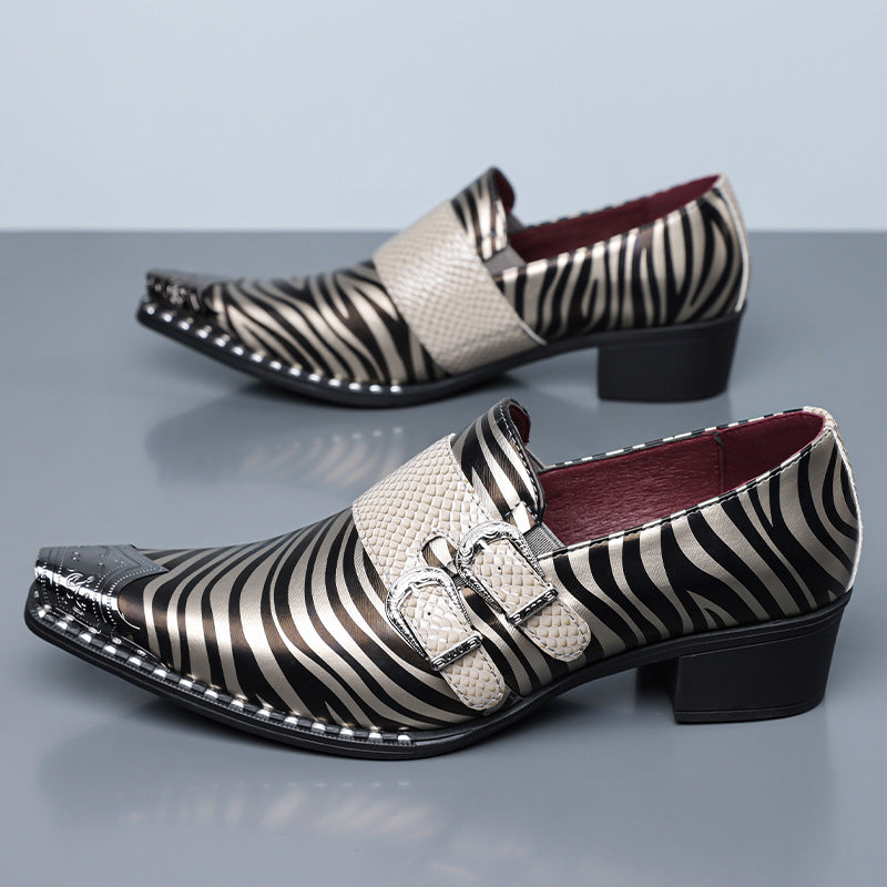 Amazon's best-selling cross-border zebra pattern iron toe double buckle leather shoes men's business 4