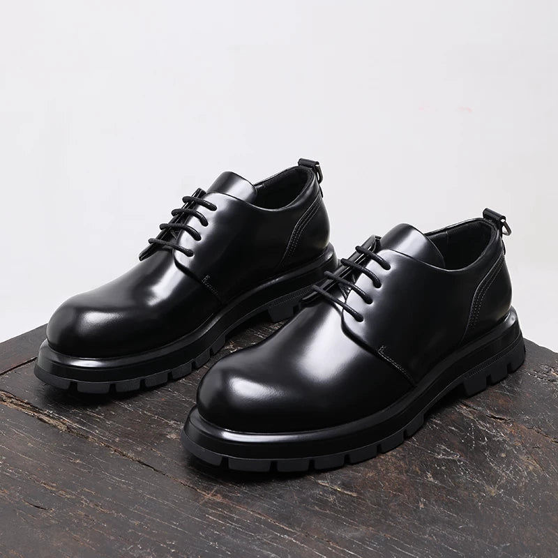 Men's Black Derby Shoes, Height Increasing, Thick Sole
