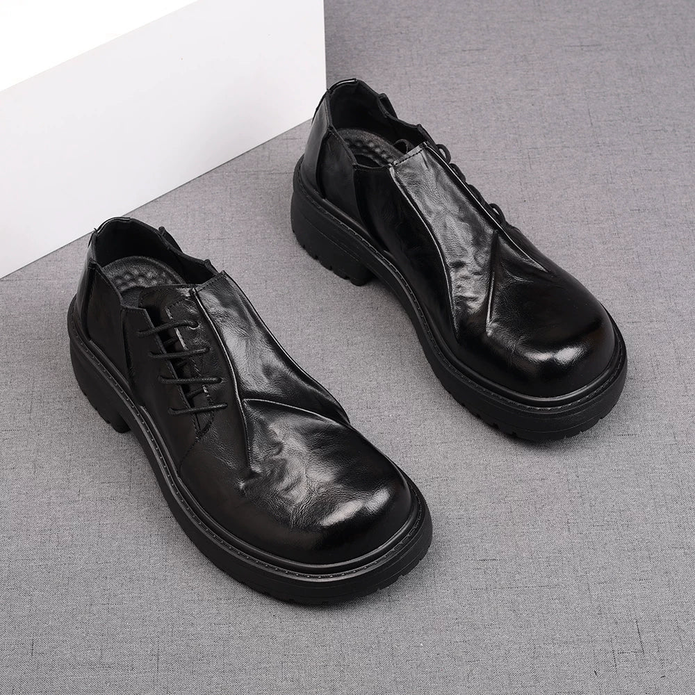 Men's Black Derby Shoes, Height Increasing, Thick Sole