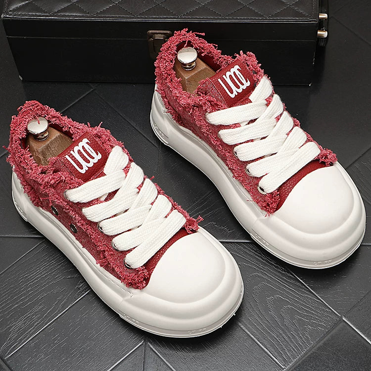 Men's Platform Breathable Canvas Korean-Style Skate Sneakers Casual 2026 Spring New