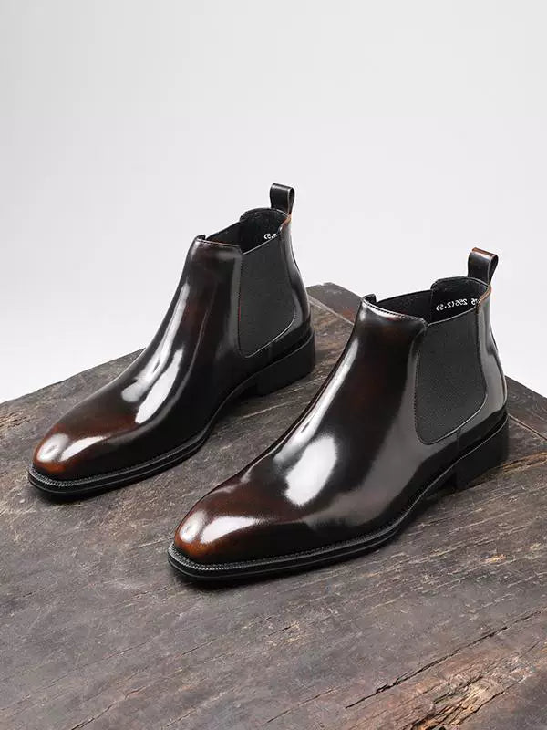 Men's Genuine Leather Chelsea Boots, Handmade, Square Toe