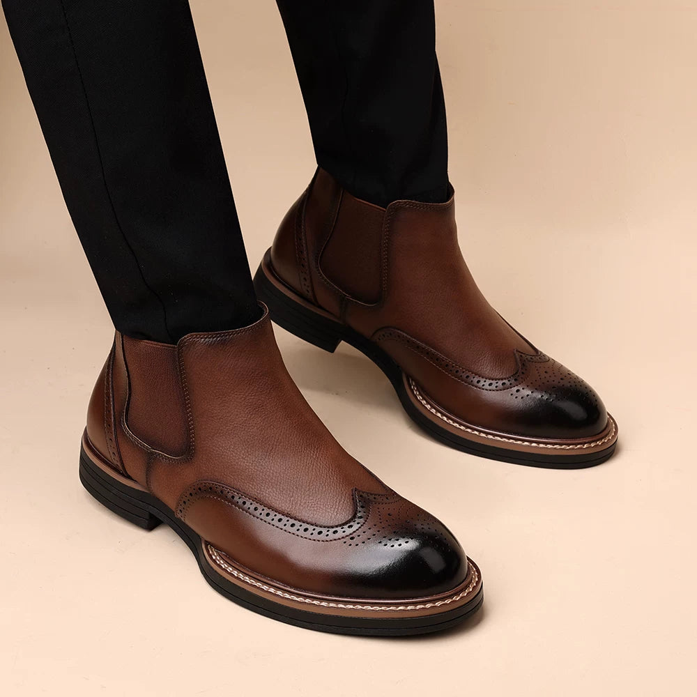 Men's Genuine Leather Martin Boots, Height Increasing, Slip-On