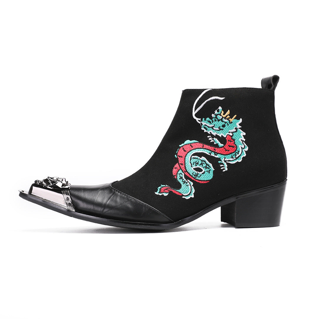 Martin boots brand western cowboy boots side zipper V-mouth embroidery sleeve knight boots retro medium tube square head riding boots