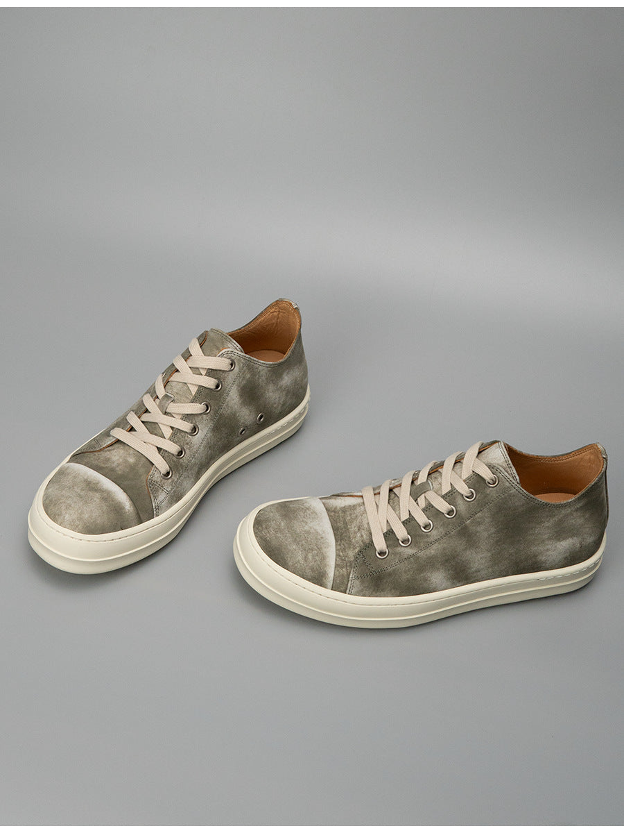 Luochenxing european station retro style trendy versatile genuine leather high-end fashion sneakers athletic casual low-top leather skate shoes