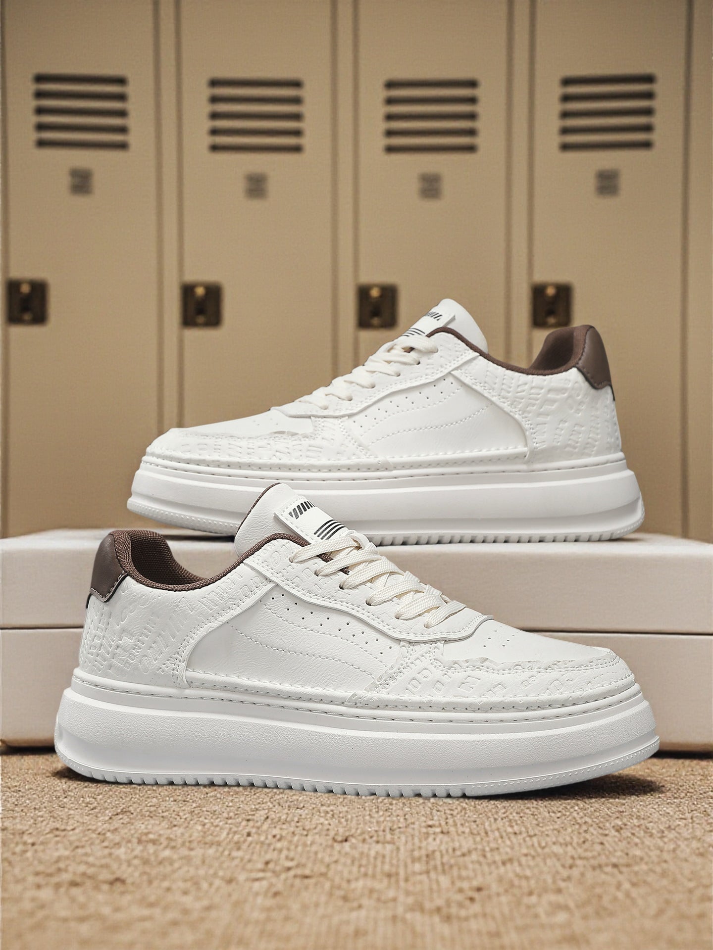 Men's 2026 new winter versatile trendy retro genuine leather white sneakers chunky sole height increasing athletic casual streetwear shoes