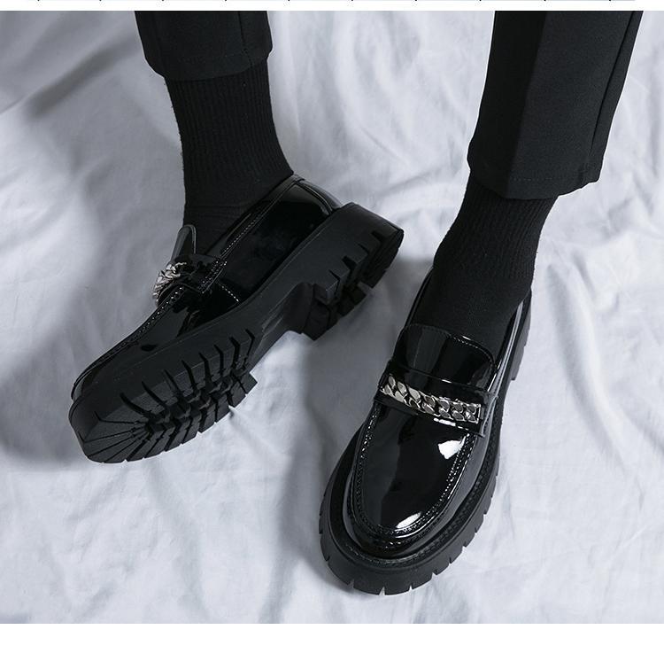 Men's Patent Leather Platform Loafers - Trendy Thick Heel 7