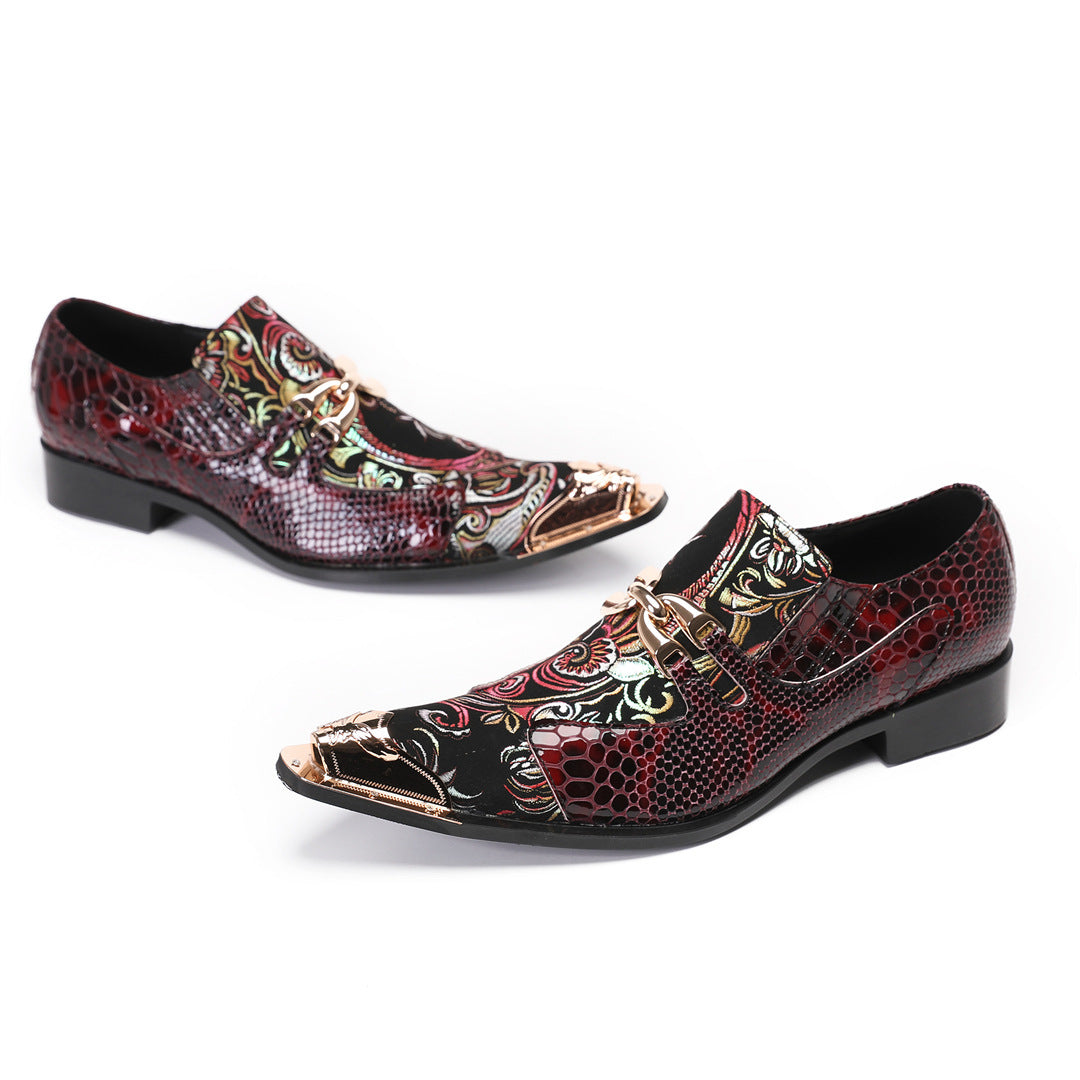 European version cowhide men's shoes handmade shoes crocodile pattern Munch shoes burgundy wedding shoes retro foot cover business dress leather shoes