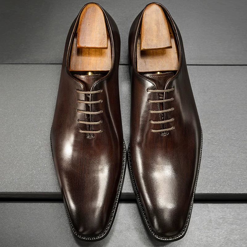 Men's Genuine Leather Leather Shoes, Handmade, Square Toe