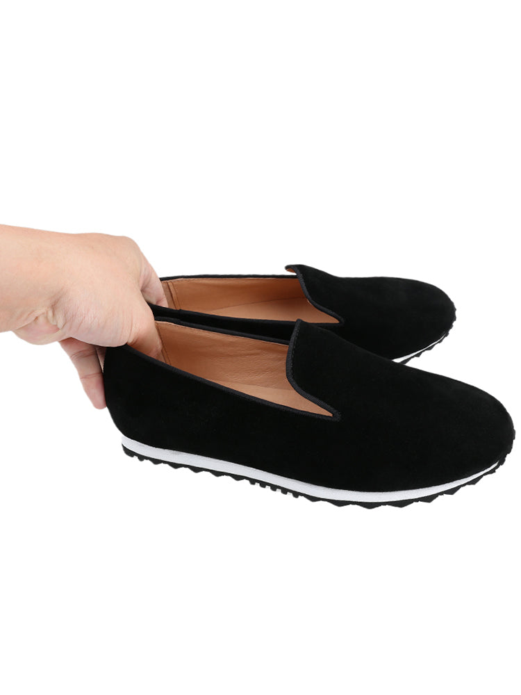 British style black suede men's dad shoes, classic everyday wear, black and white mixed color thick-soled slip-on casual shoes