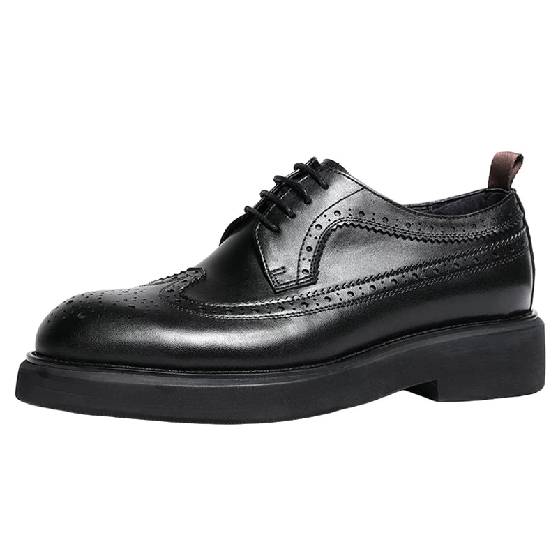 Men's Genuine Leather Derby Shoes, Height Increasing, Thick Sole