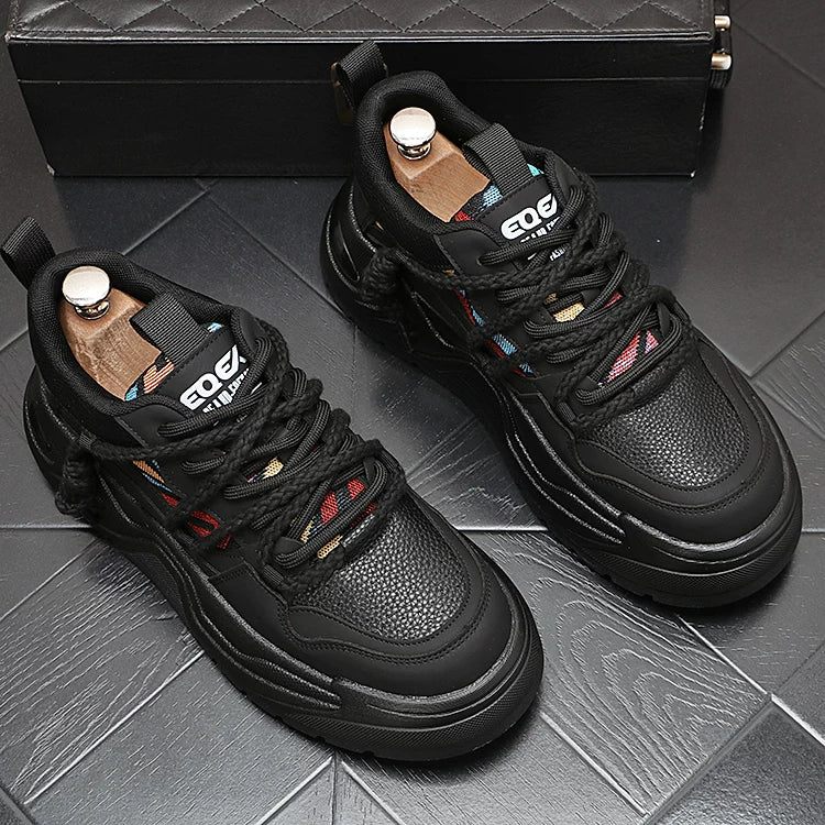 Men's Autumn New Platform Lace-Up Low-Top Color-Block Athletic Skate Shoes