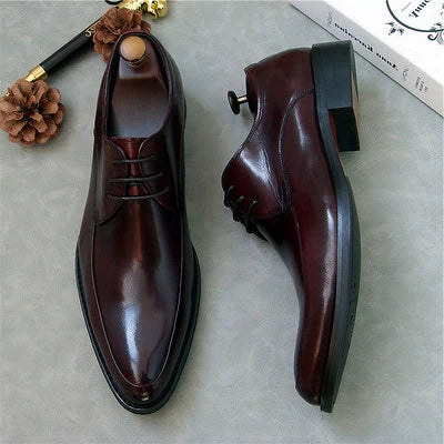 Men's Genuine Leather Wedding Shoes, Pointed Toe, Lace-Up