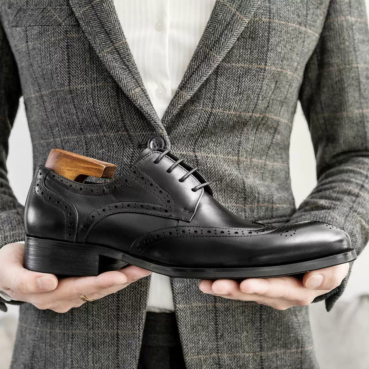 Men's Genuine Leather Derby Shoes, Pointed Toe, Lace-Up