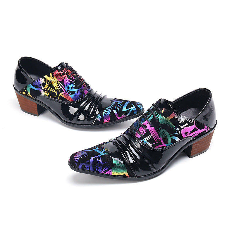 Horsebit leather shoes men's pointed toe Korean version trendy inner heightening slip-on men's shoes hairstylist personalized crocodile pattern trendy shoes