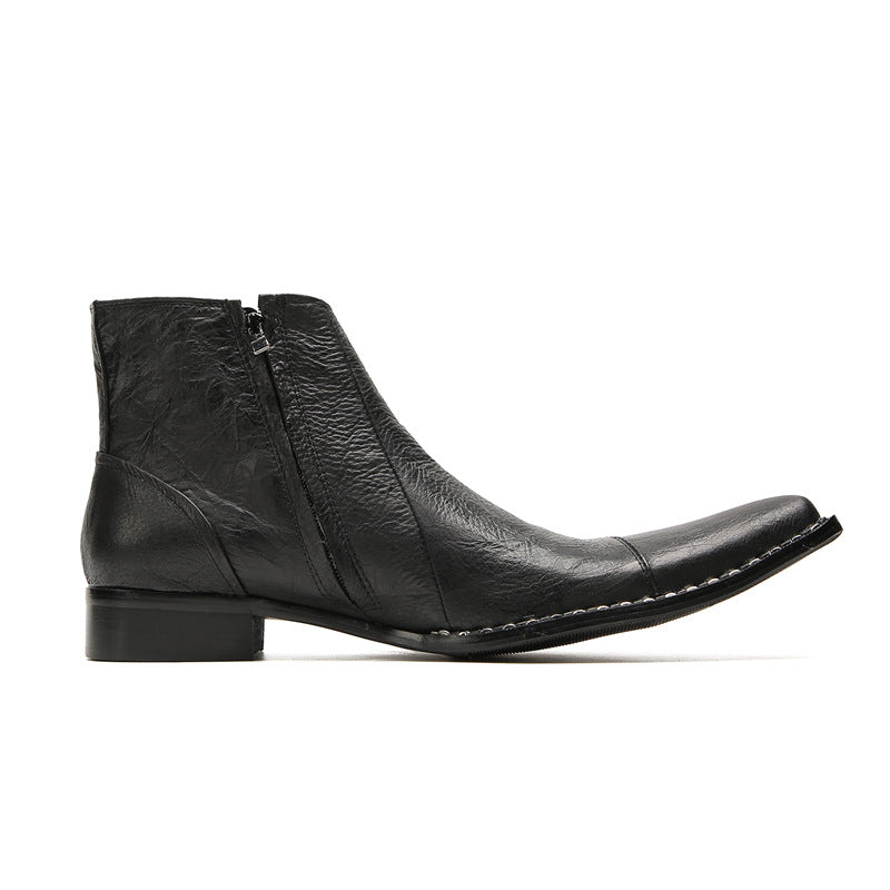 British Korean style men's casual high-top leather shoes brogue business sleeves increased short boots pointed toe Martin boots