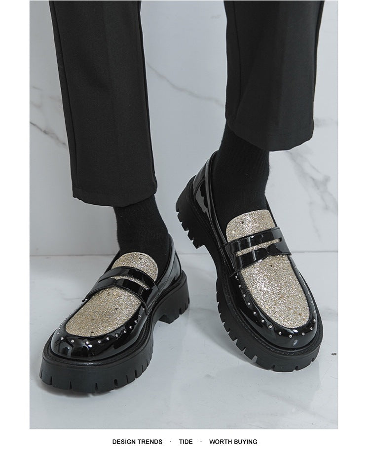 Men's trendy slip-on loafers: chunky sole, height-boosting leather shoes for business, casual, night 9