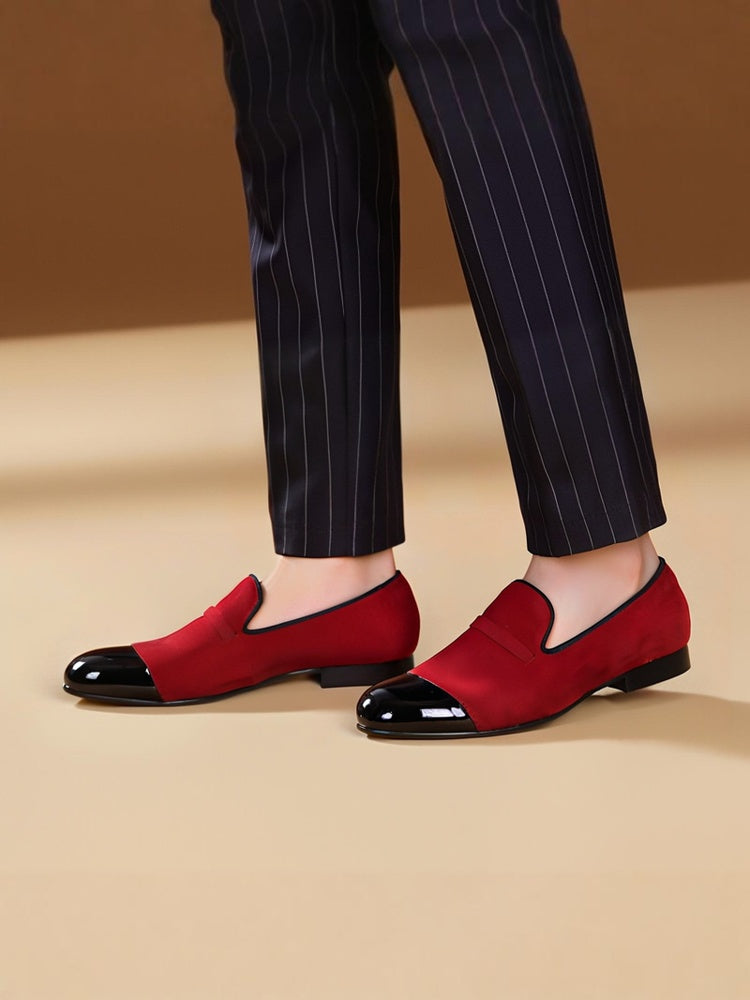 New front patent leather toe and imported velvet European and American trendy loafers handmade casual slip-on men's shoes