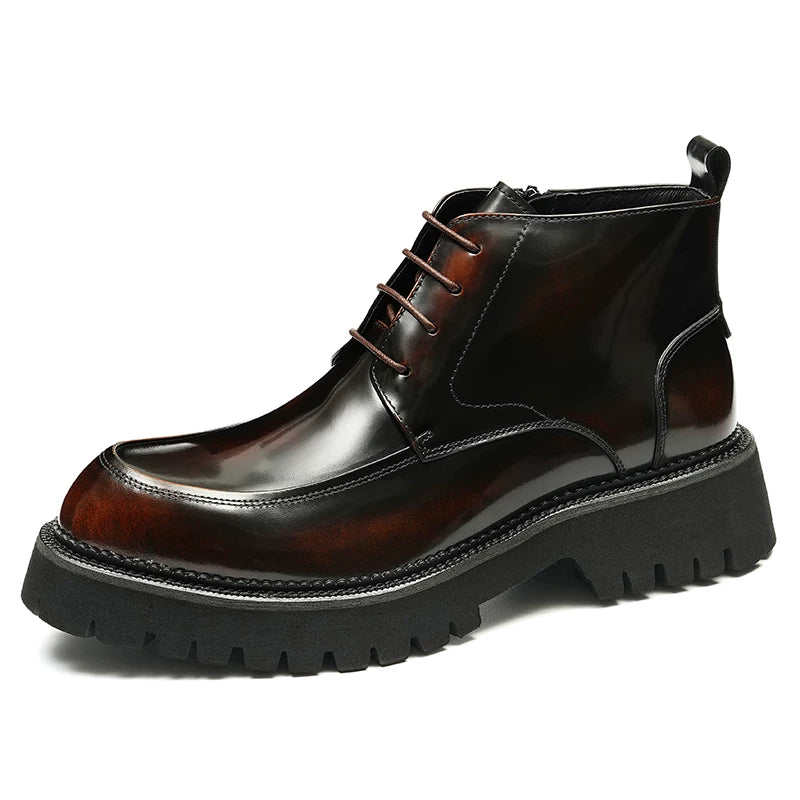 Men's Genuine Leather Martin Boots, Height Increasing, Thick Sole