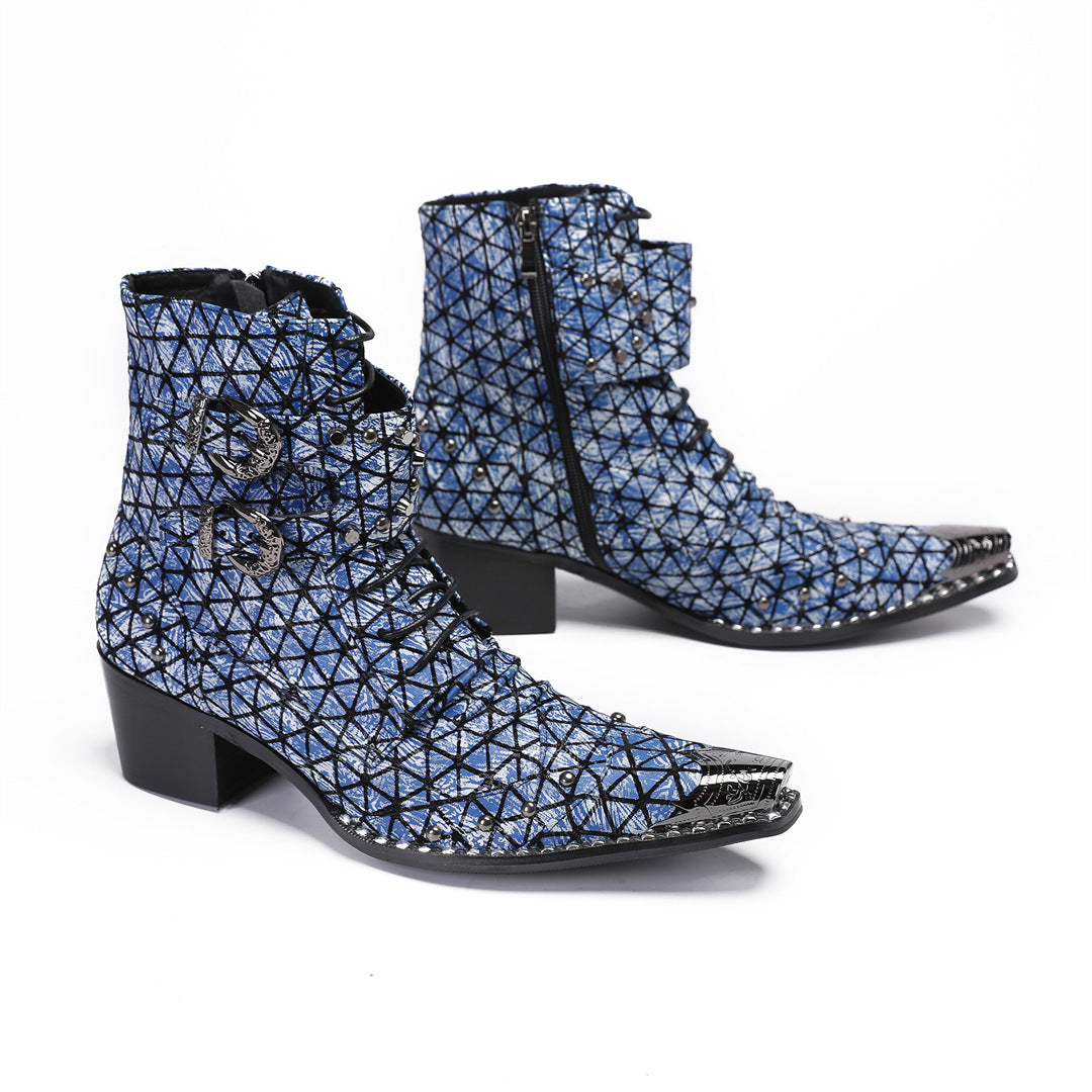 Men's Martin boots spring and autumn high-top men's boots 2024 new denim boots platform short boots retro tooling boots