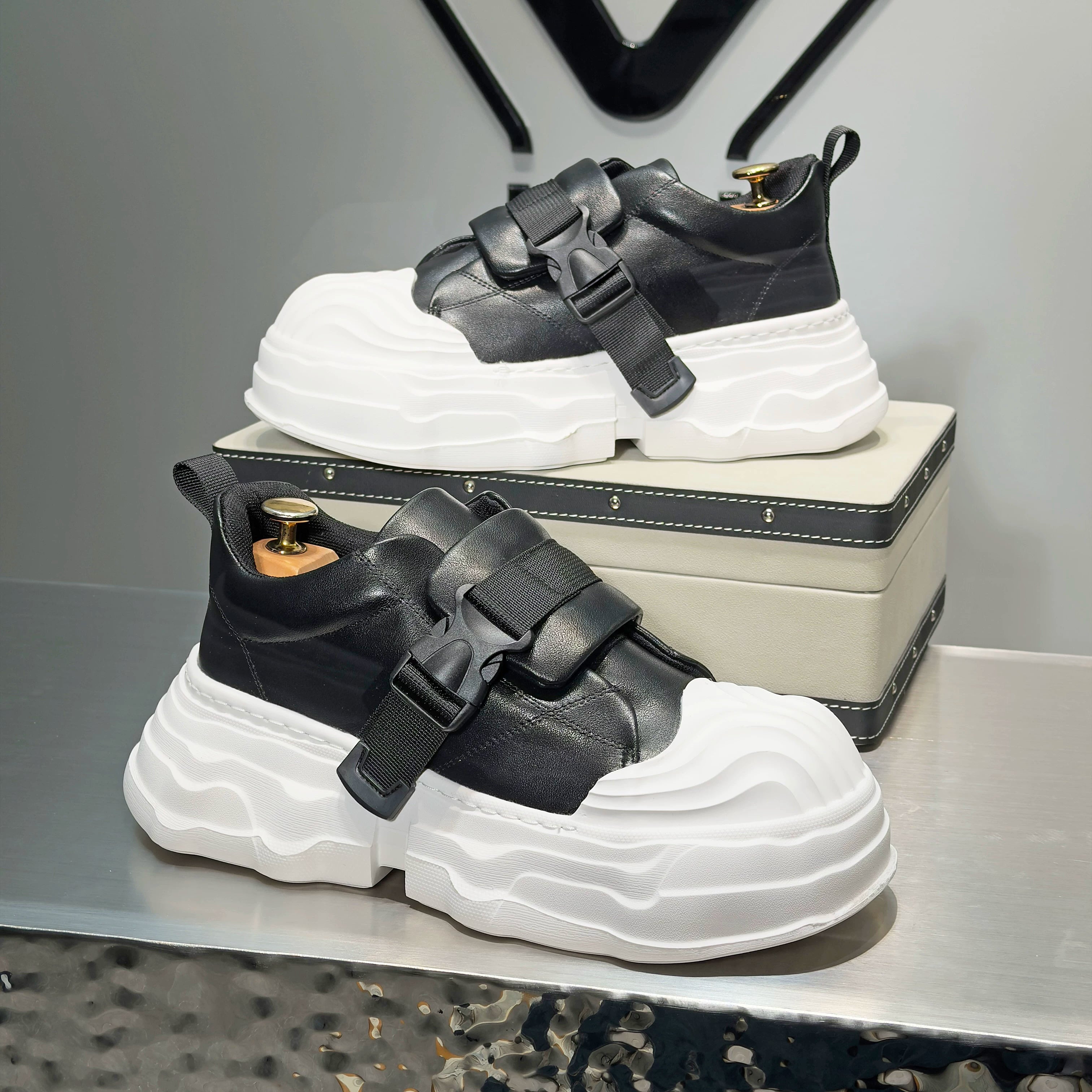 Men's Platform Slip-On Shell-Toe Big-Toe Chunky Dad Sneakers