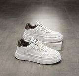 Men's 2026 new winter versatile trendy retro genuine leather white sneakers chunky sole height increasing athletic casual streetwear shoes