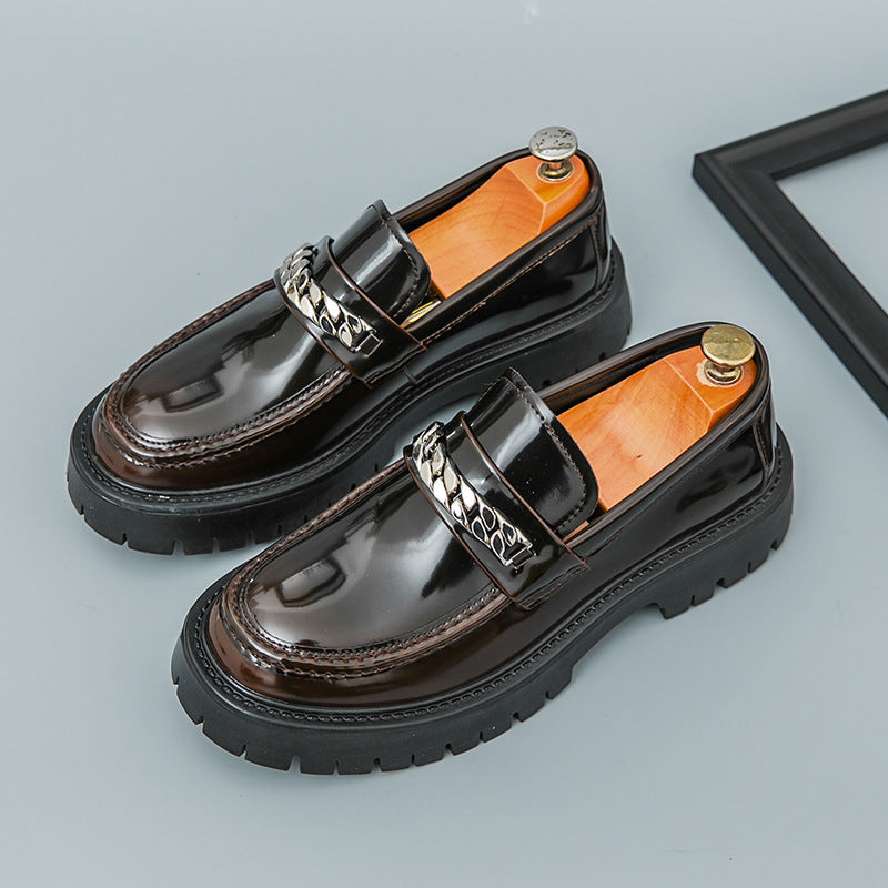 Men's Patent Leather Platform Loafers - Trendy Thick Heel 1