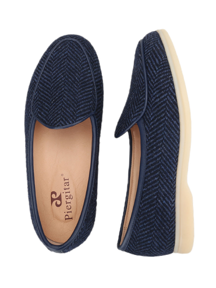 Imported wool herringbone pattern British style casual shoes for men milk white non-slip outsole one-step trendy men's shoes