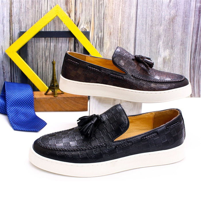 2025 Men's Casual Leather Shoes Genuine Leather Retro Tassel Loafers Everyday Joker Slip-on Flat Panel Pumps
