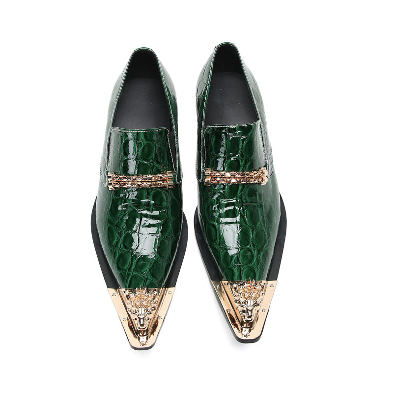 Foreign trade green business formal casual cowhide leather shoes breathable soft sole British wedding shoes personalized trendy shoes