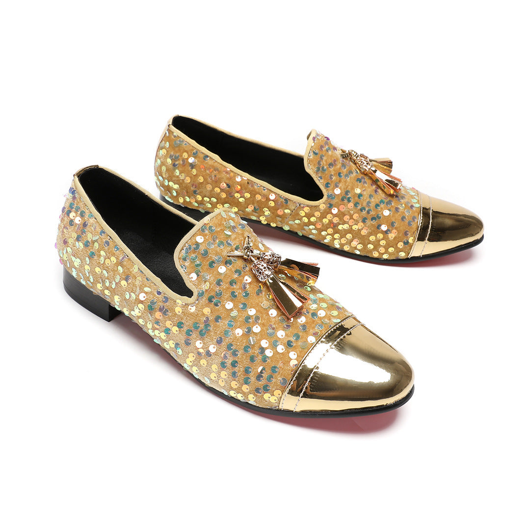 Men's Leather Loafers – Rhinestone Detail, Breathable