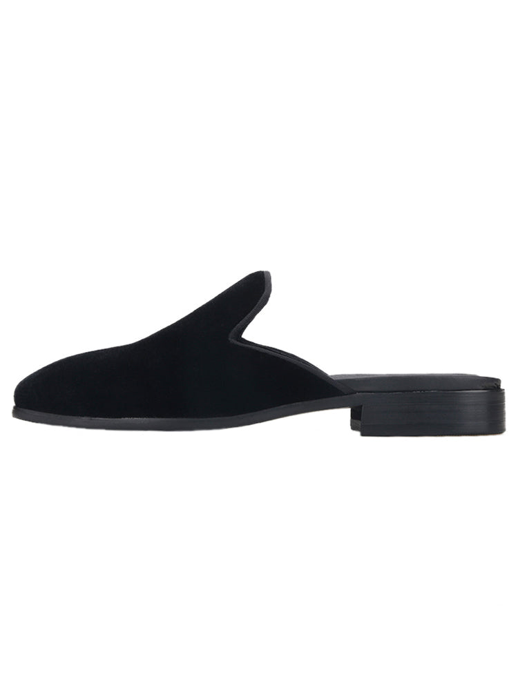 Imported velvet men's Baotou slippers European and American style men's Mule slippers genuine leather lining one-leg low-heeled slippers