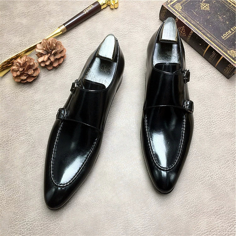 Men's Genuine Leather Wedding Shoes, Pointed Toe, Slip-On