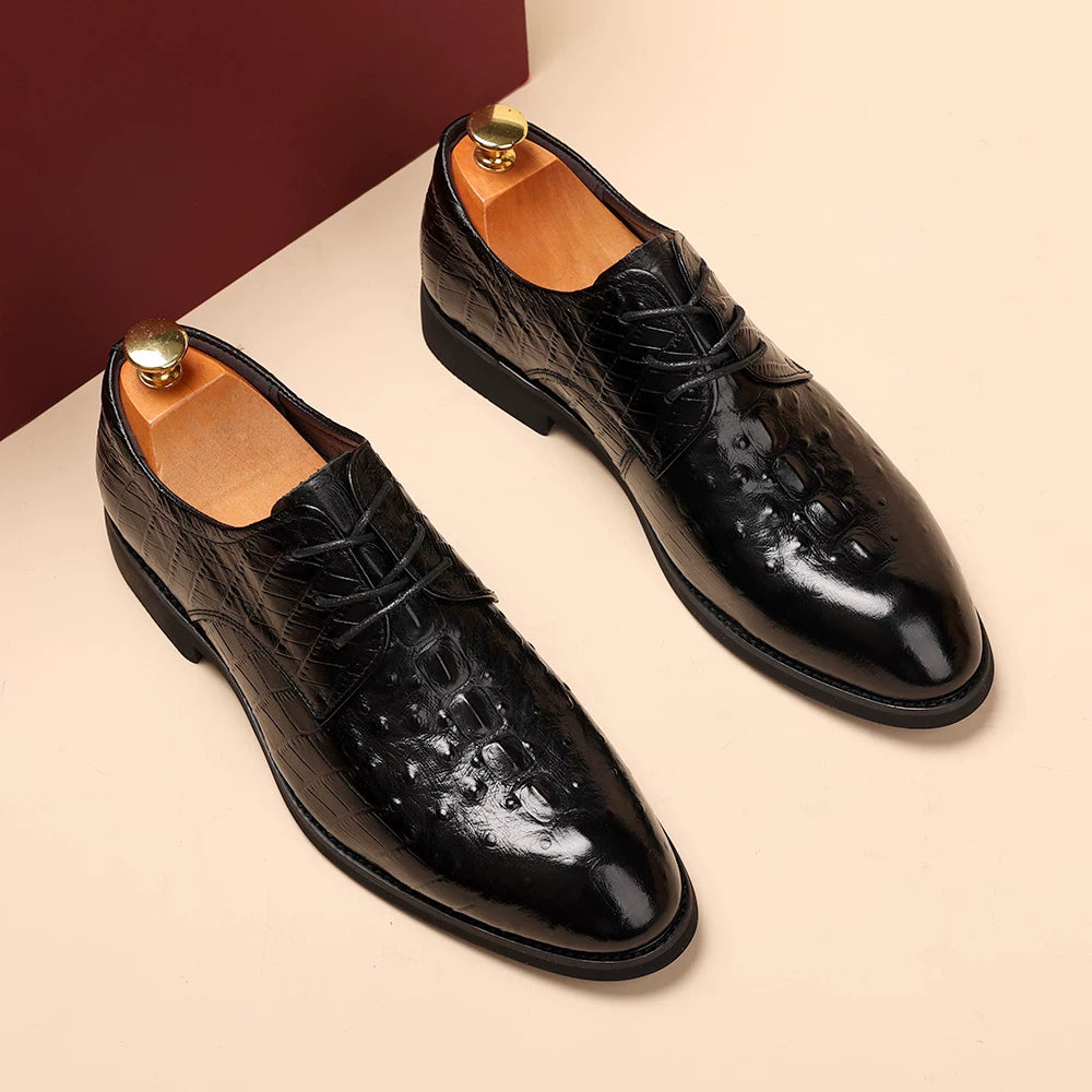 Men's Genuine Leather Derby Shoes, Height Increasing, Pointed Toe