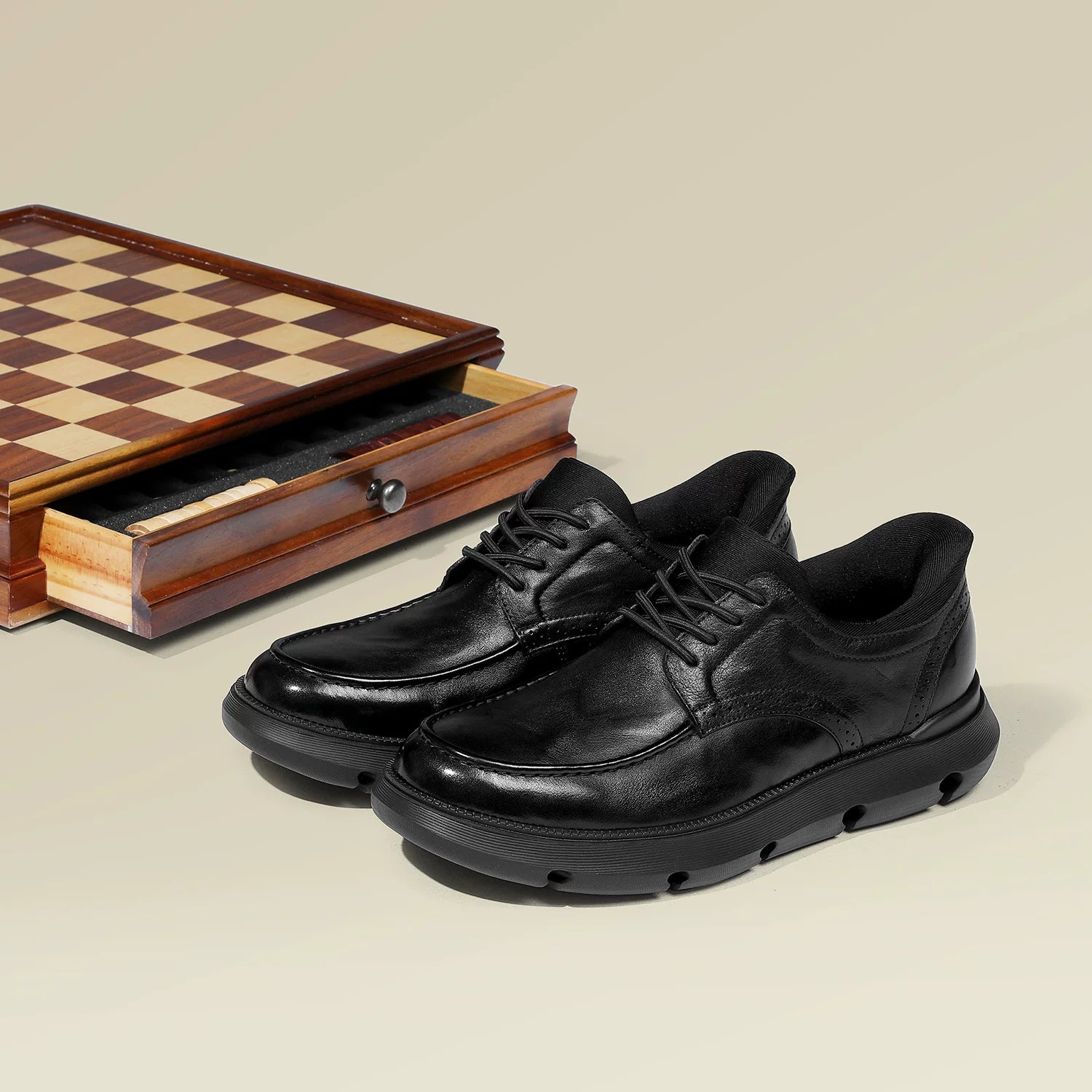 Men's Genuine Leather Derby Shoes, Height Increasing, Thick Sole