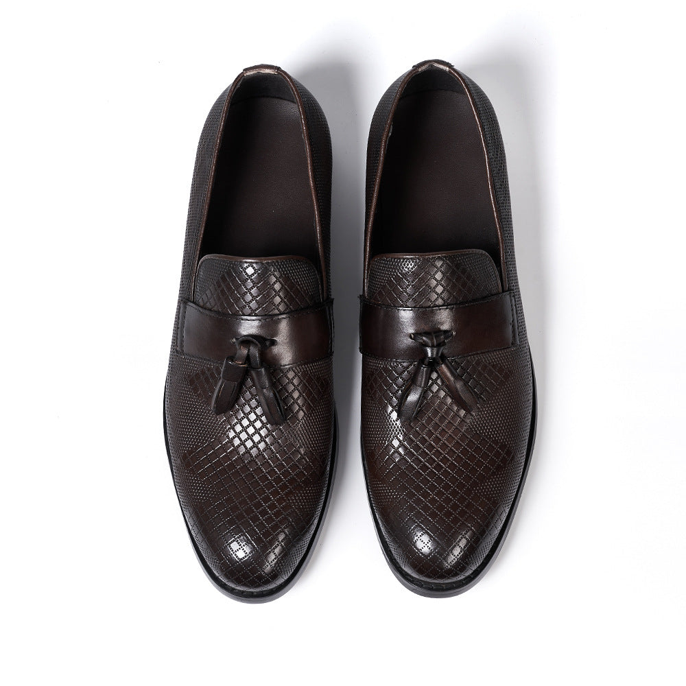 Fashion Tassel Loafers Men's Business Casual Leather Shoes Men's Slip-on Embossed Leather All-Matching Men's Shoes Guangzhou Factory