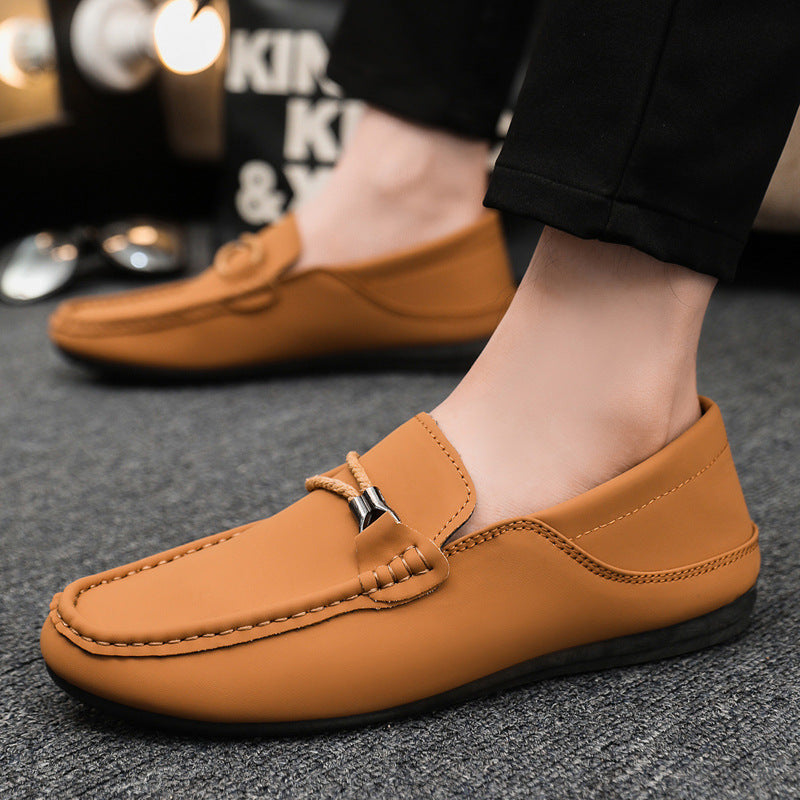 Spring and summer men's shoes low-top Doudou shoes versatile casual shoes breathable leather shoes black work shoes one pedal