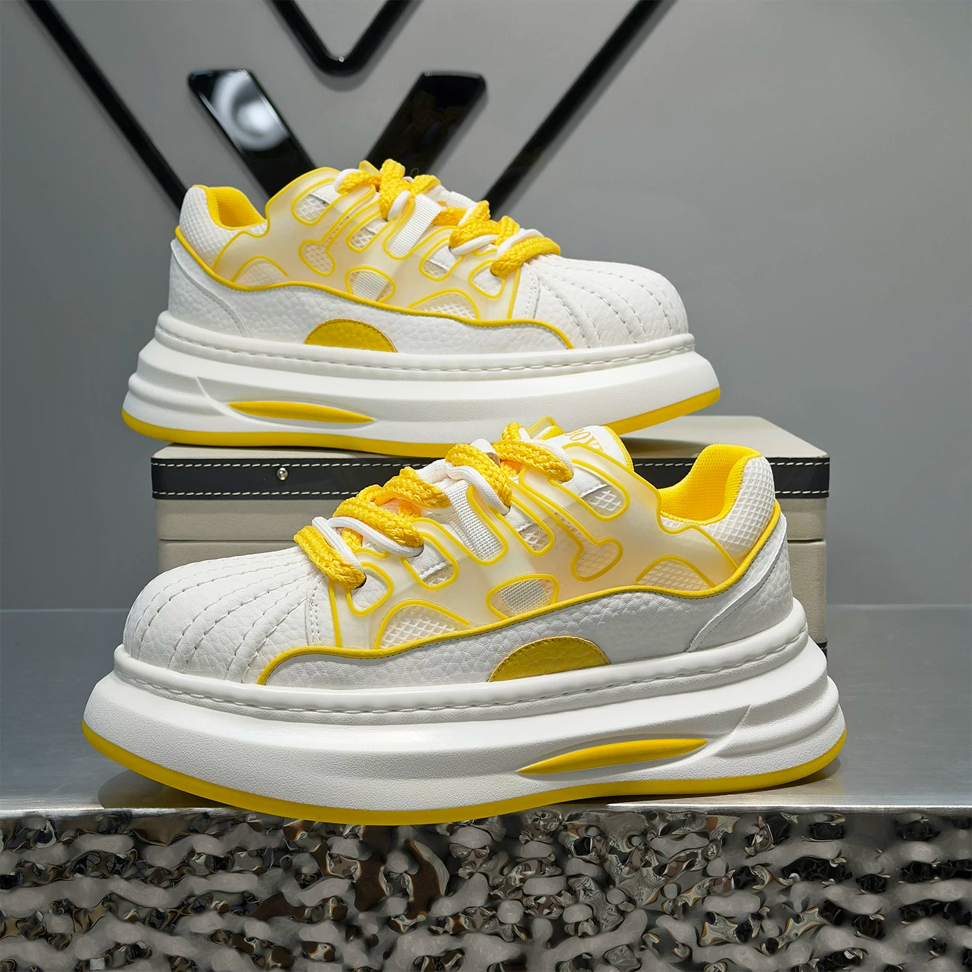 Men's Height-Increasing Platform Breathable Low-Top Shell-Toe Puffy Sneakers Summer