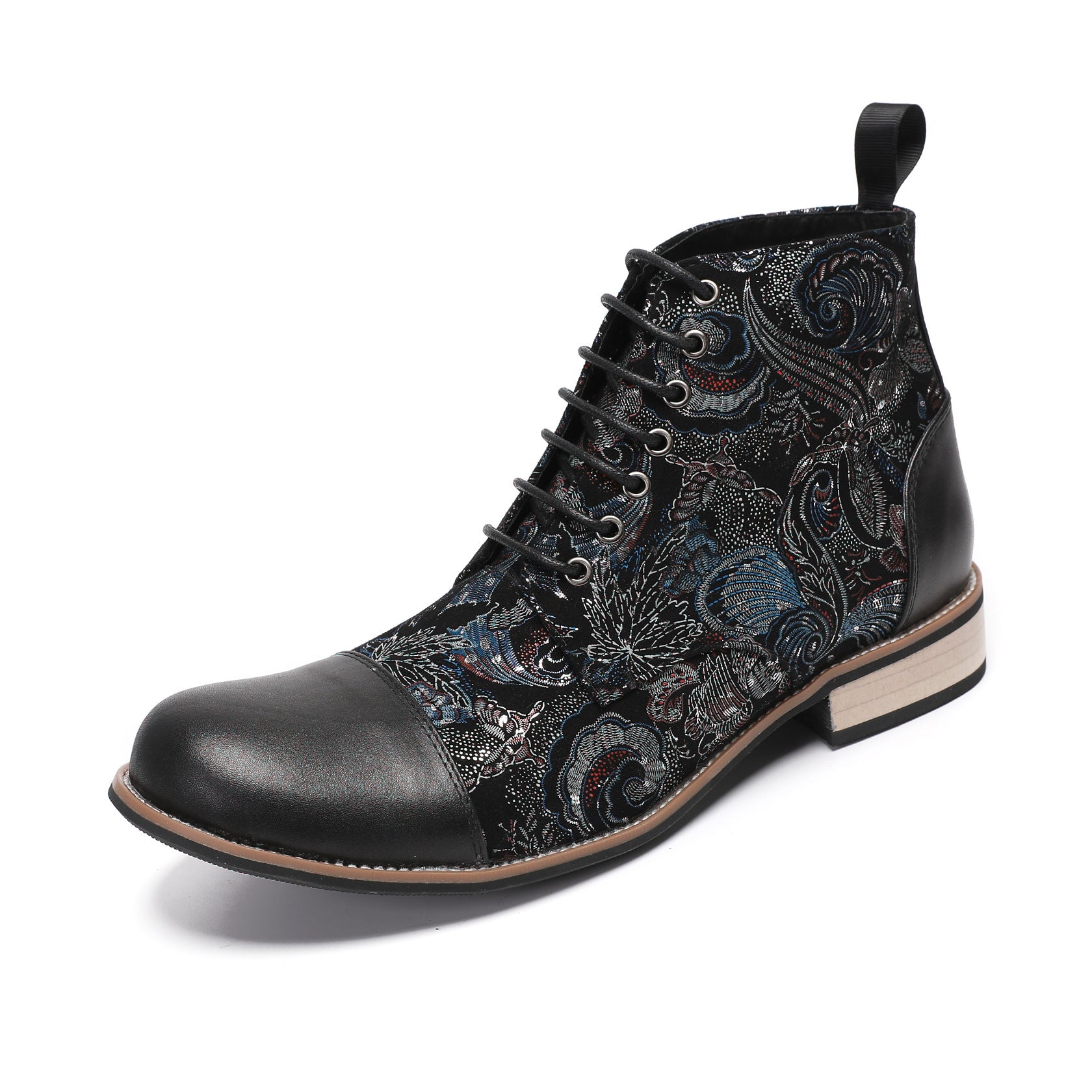 Men's Black Boots – Embroidered, Retro