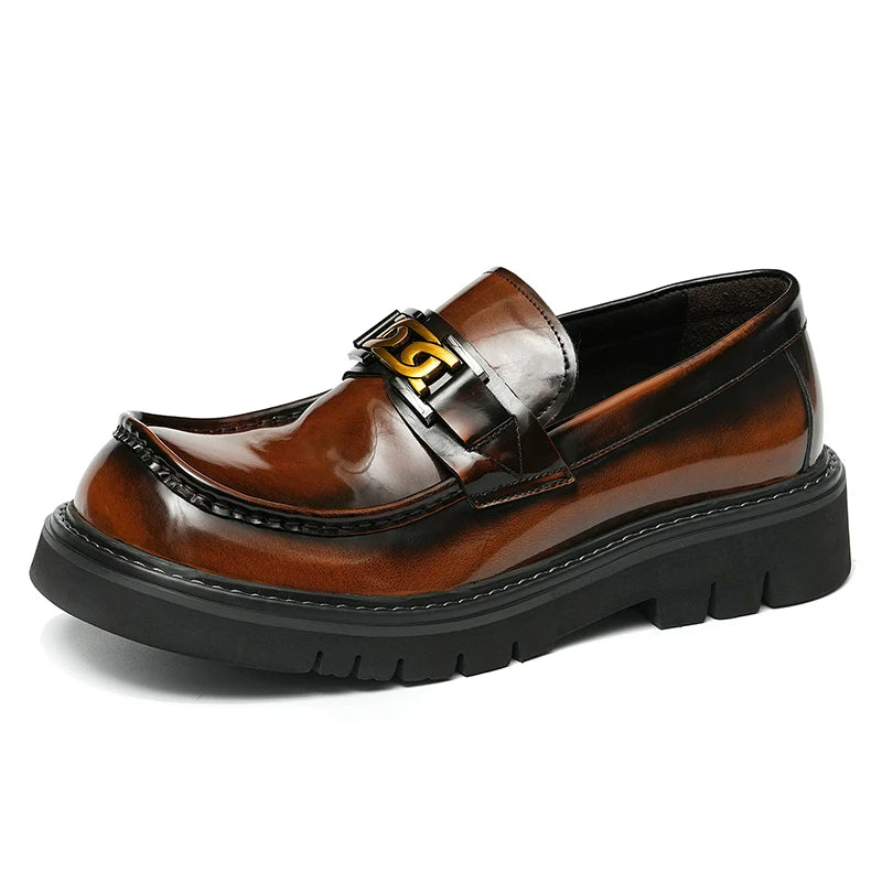 Men's Genuine Leather Loafers, Thick Sole, Patent Leather