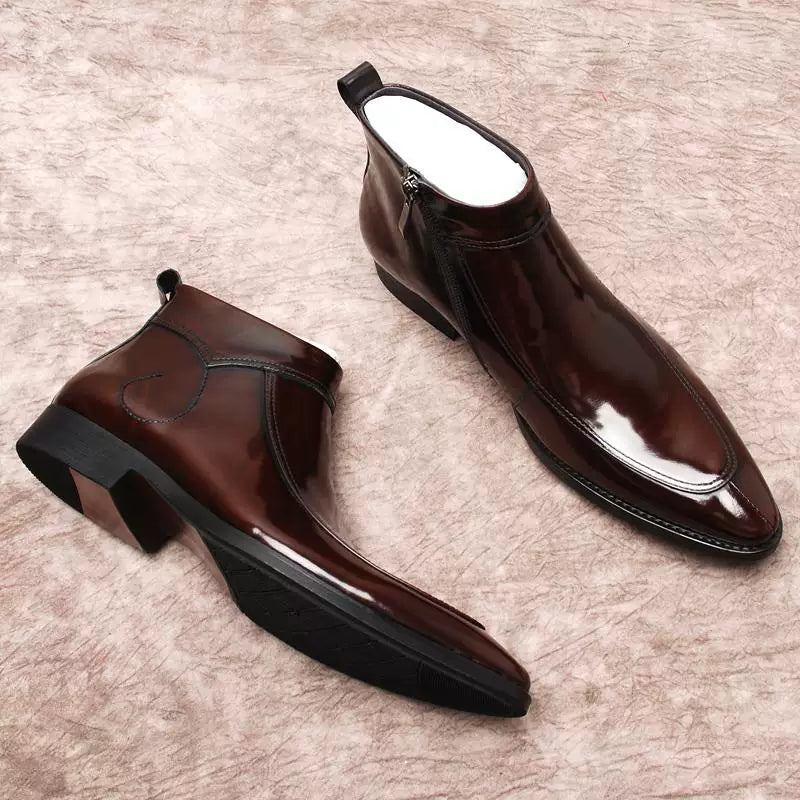 Men's Genuine Leather Martin Boots, Patent Leather, Pointed Toe